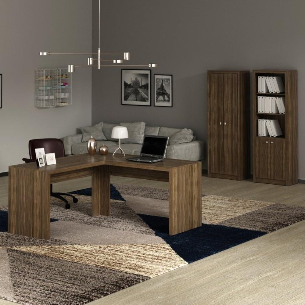 Conjunto Home Office 3 Peças 1 Mesa para Escritório em L com 2 Armários Espresso Móveis Nogal