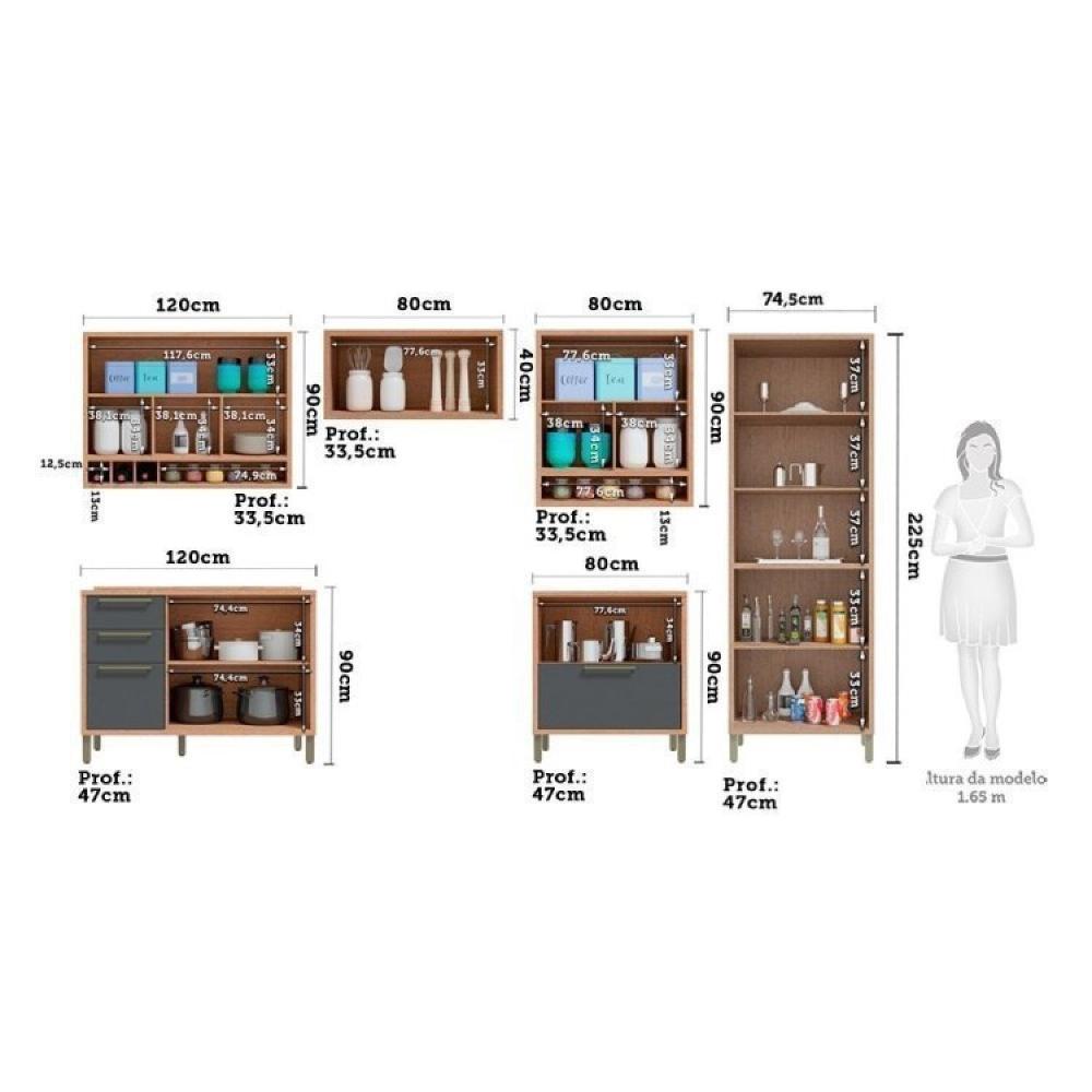 Armário de Cozinha Completo 6 Peças 100% MDF 12 Portas com Vidros Reflecta Helena Espresso Móveis Castanho/Chumbo