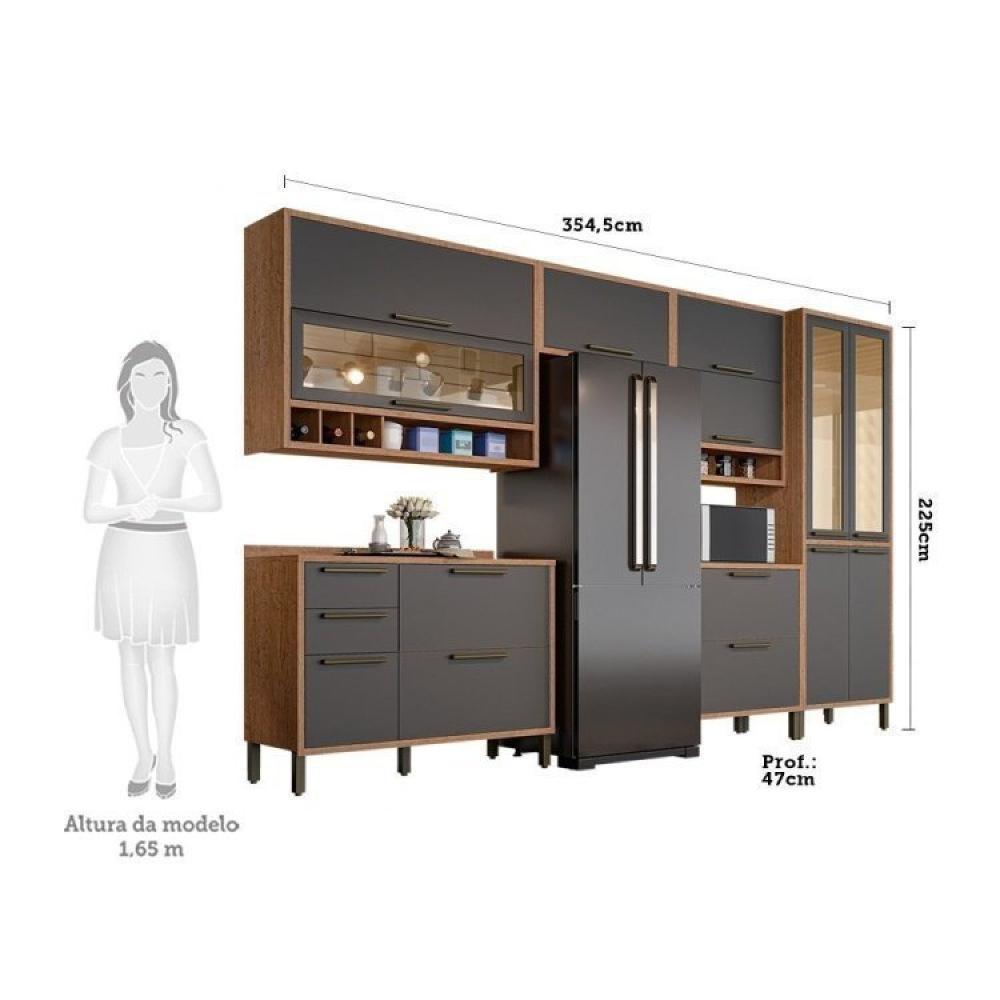 Armário de Cozinha Completo 6 Peças 100% MDF 12 Portas com Vidros Reflecta Helena Espresso Móveis Castanho/Chumbo