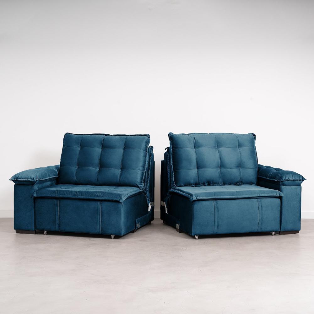 Sofá Cama Palmeira 3 Lugares Retrátil Reclinável 2,20m Veludo com Molas CabeCasa MadeiraMadeira Azul