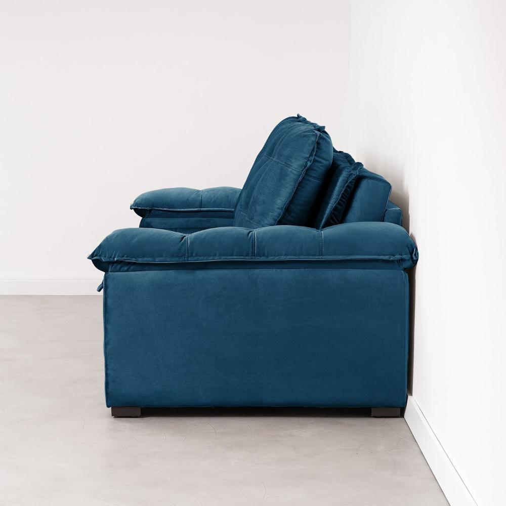 Sofá Cama Palmeira 3 Lugares Retrátil Reclinável 2,20m Veludo com Molas CabeCasa MadeiraMadeira Azul