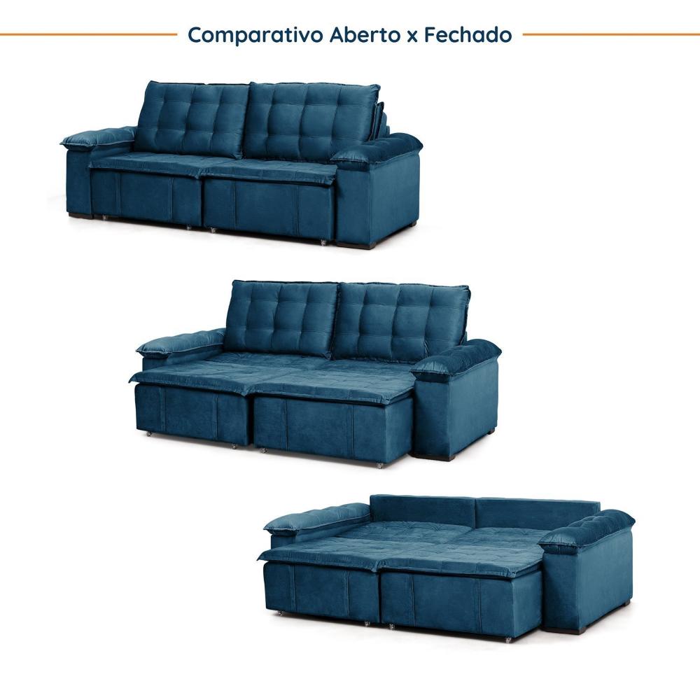 Sofá Cama Palmeira 3 Lugares Retrátil Reclinável 2,20m Veludo com Molas CabeCasa MadeiraMadeira Azul