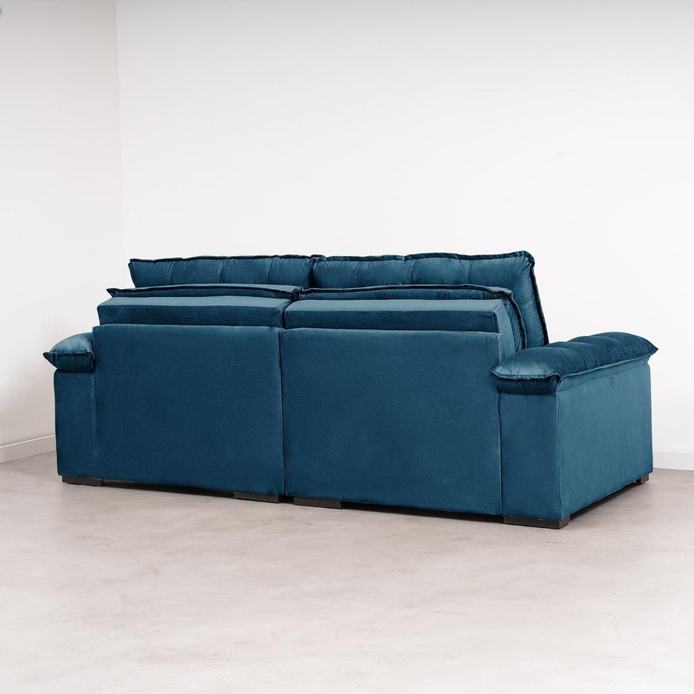 Sofá Cama Palmeira 3 Lugares Retrátil Reclinável 2,20m Veludo com Molas CabeCasa MadeiraMadeira Azul