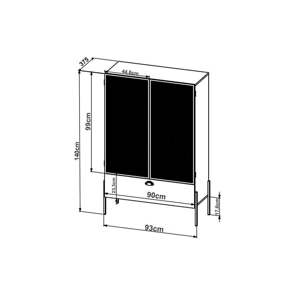 Cristaleira Industrial 2 Portas 1 Gaveta 93cm York Artesano Hanover/Preto