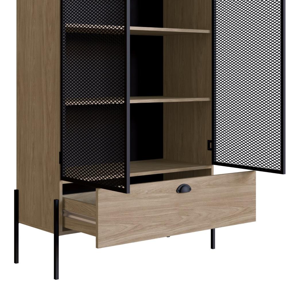 Cristaleira Industrial 2 Portas 1 Gaveta 93cm York Artesano Hanover/Preto