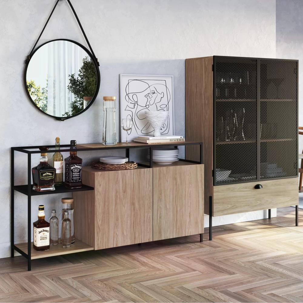 Cristaleira Industrial 2 Portas 1 Gaveta 93cm York Artesano Hanover/Preto