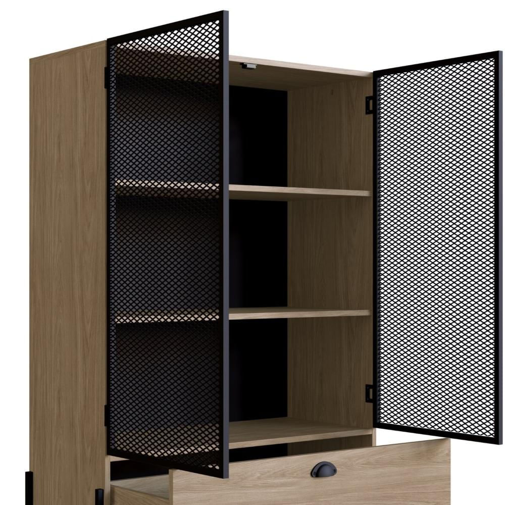 Cristaleira Industrial 2 Portas 1 Gaveta 93cm York Artesano Hanover/Preto