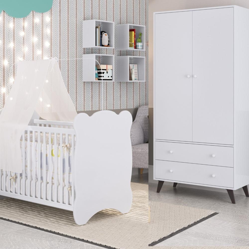 Quarto de Bebê Completo Berço com Roupeiro 2 Portas 2 Gavetas Estrela Móveis Percasa Branco