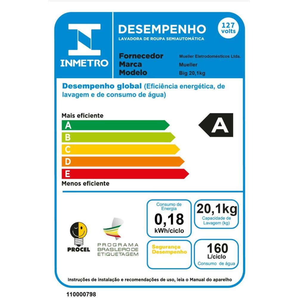 Tanquinho Mueller 20kg Big Preto 127v Preto