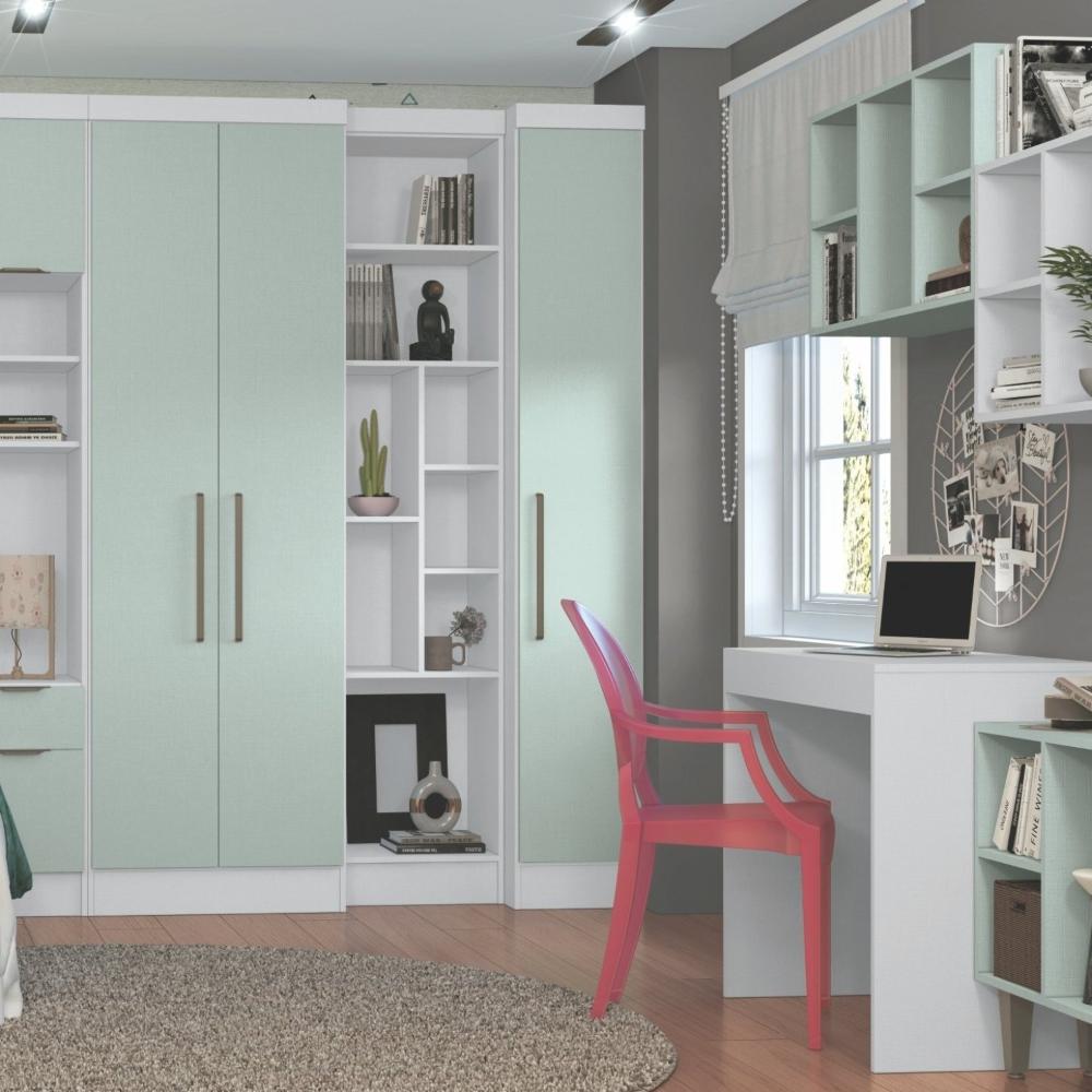 Guarda Roupa Modulado 1 Porta Infinity Móveis Castro Branco Line/Pistashe