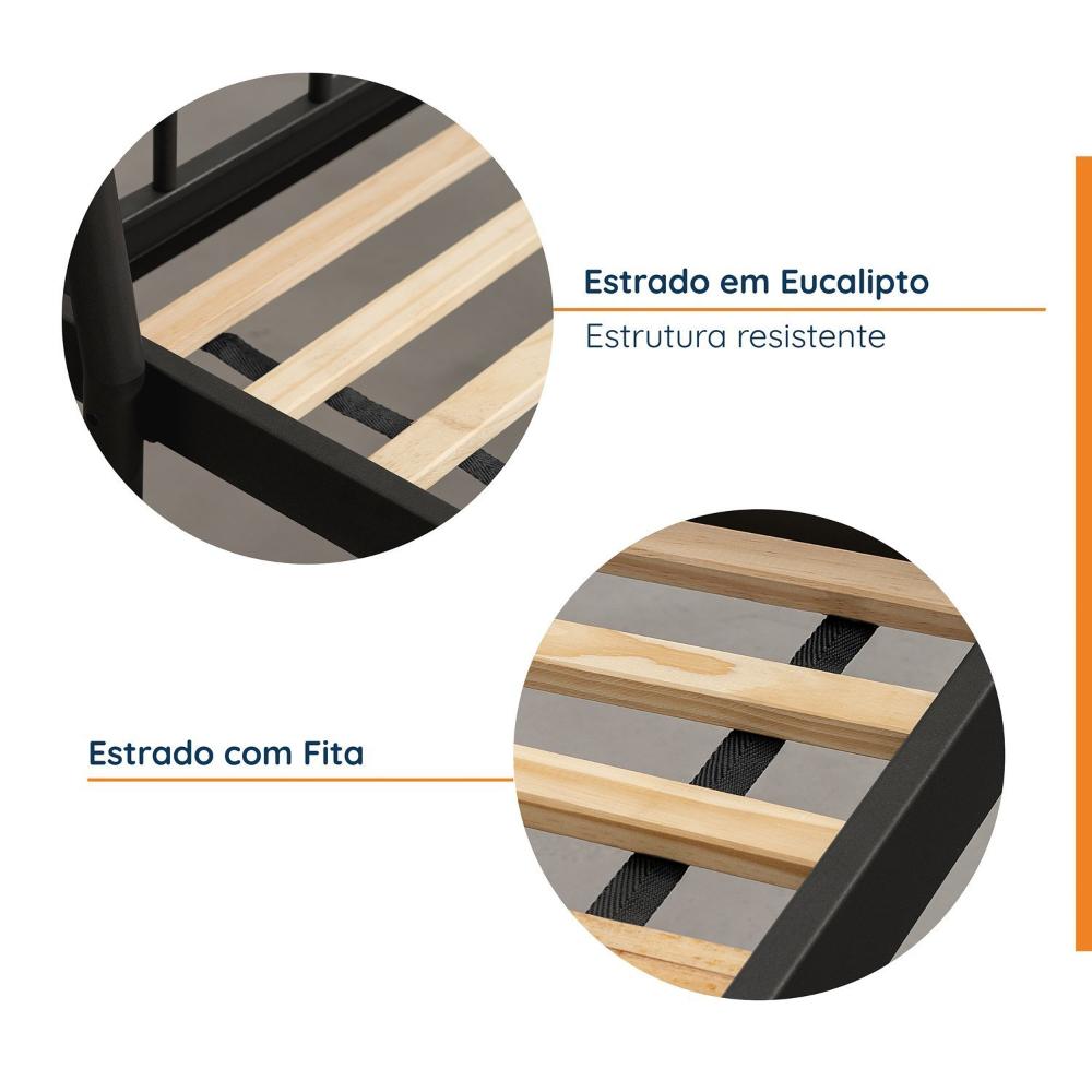 Cama Casal em Aço Begônia CabeCasa MadeiraMadeira Cinza grafite