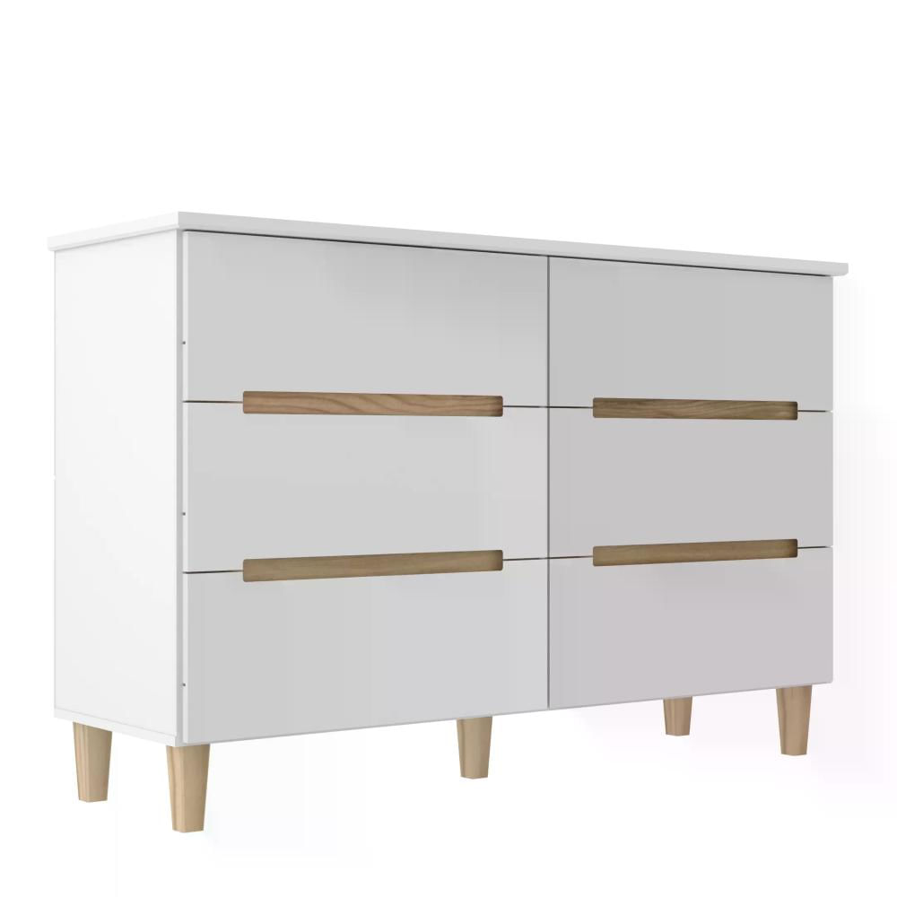 Cômoda 6 Gavetas 100% MDF Logan Mambel Branco/Olmo
