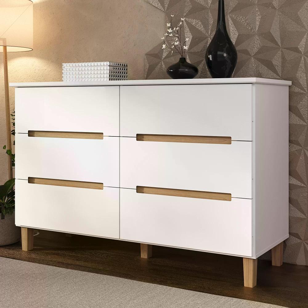 Cômoda 6 Gavetas 100% MDF Logan Mambel Branco/Olmo