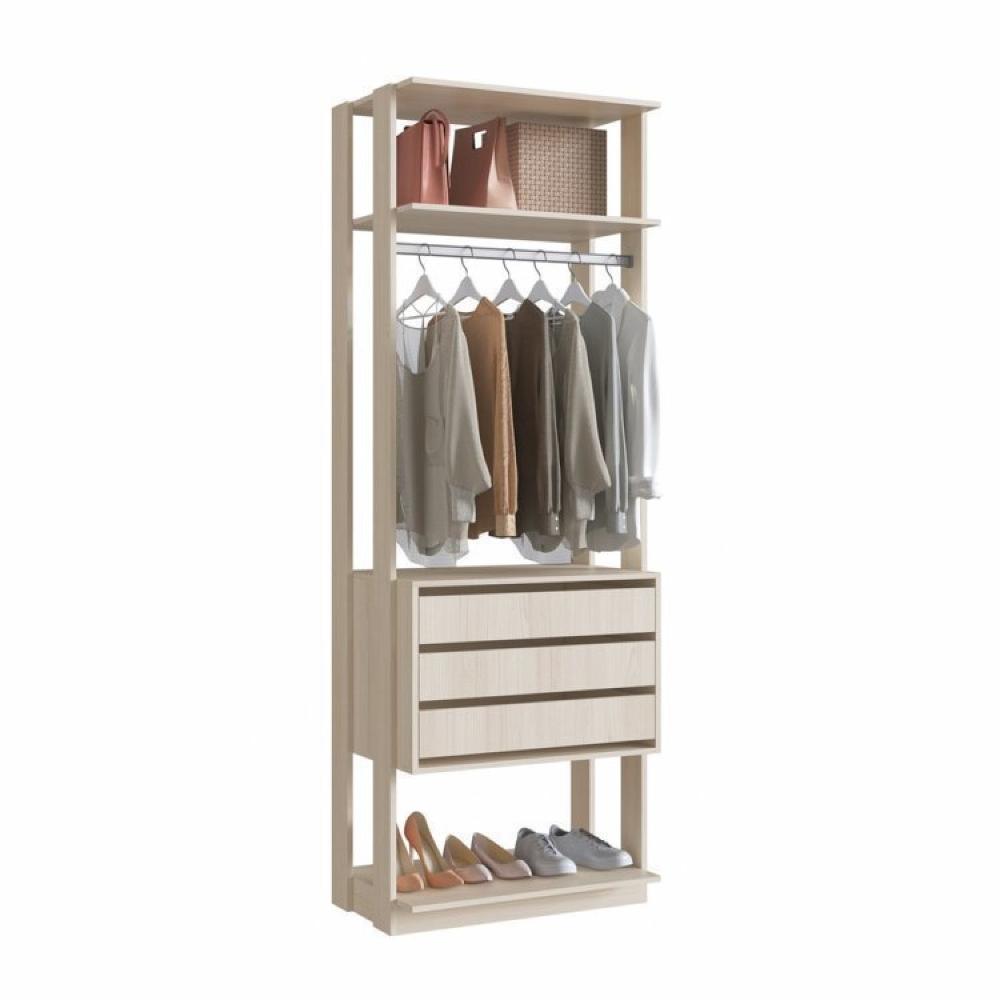 Guarda Roupa Closet 3 Gavetas e 3 Cabideiros Be Mobiliário Nature
