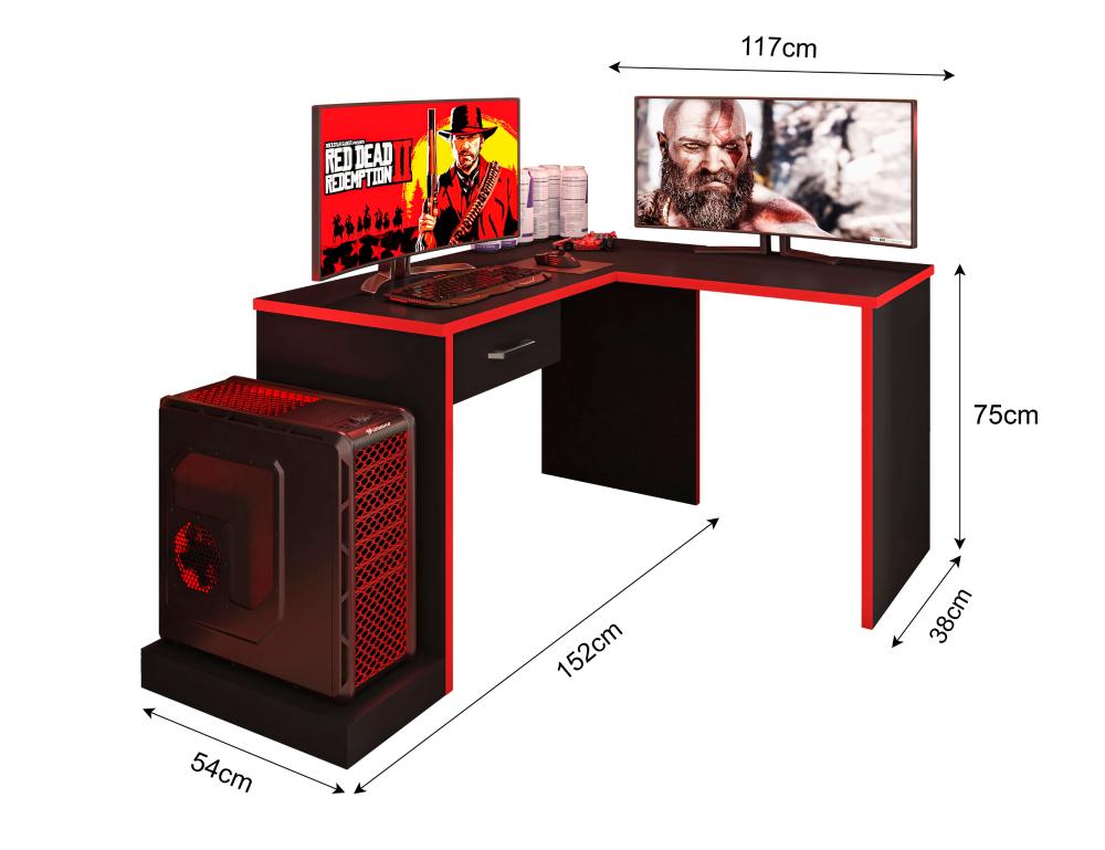 Mesa Gamer em L DRX9000 Espresso Móveis Preto/Vermelho
