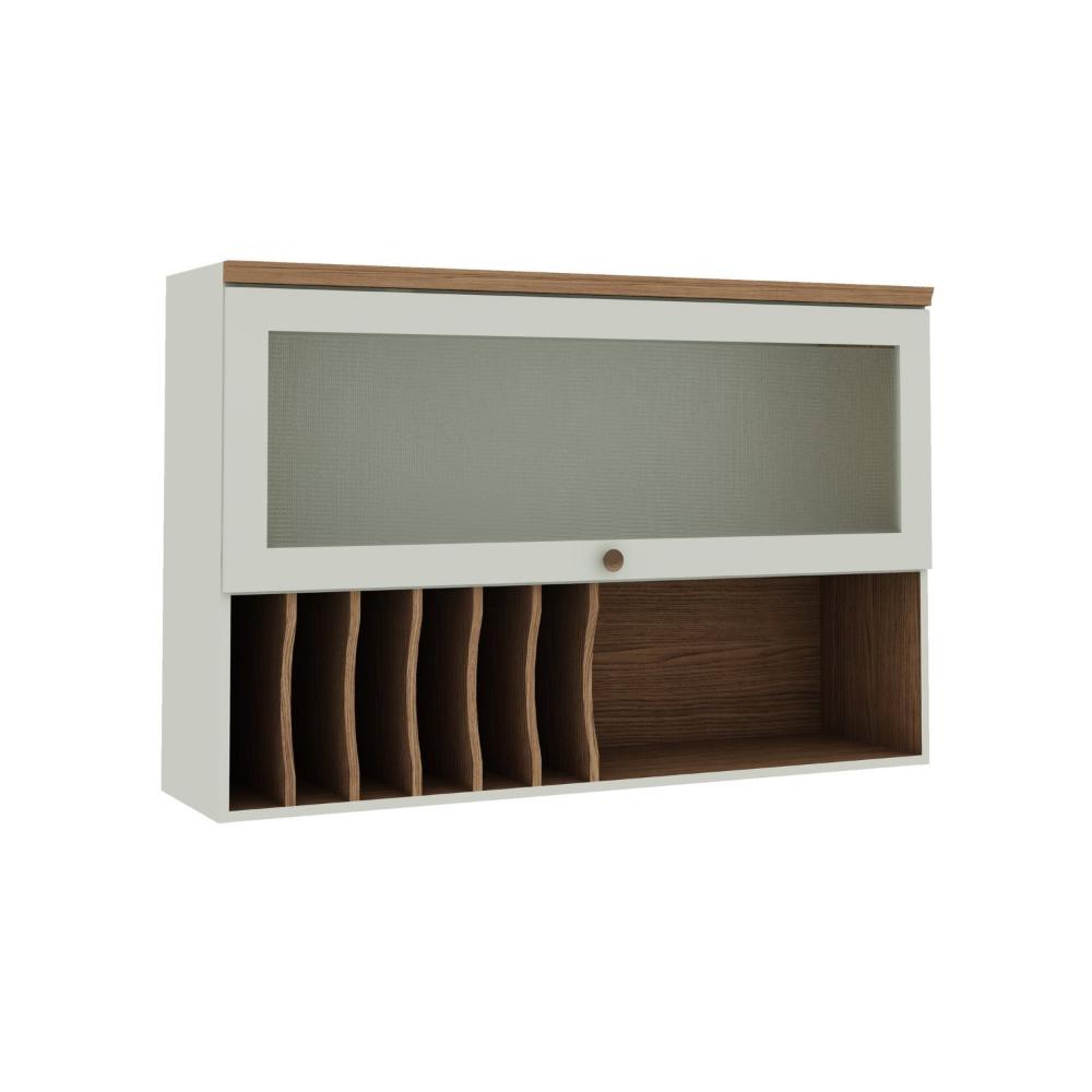 Armário Aéreo Para Cozinha com Porta de Vidro Provençal Iluminata Genialflex Verde Mint