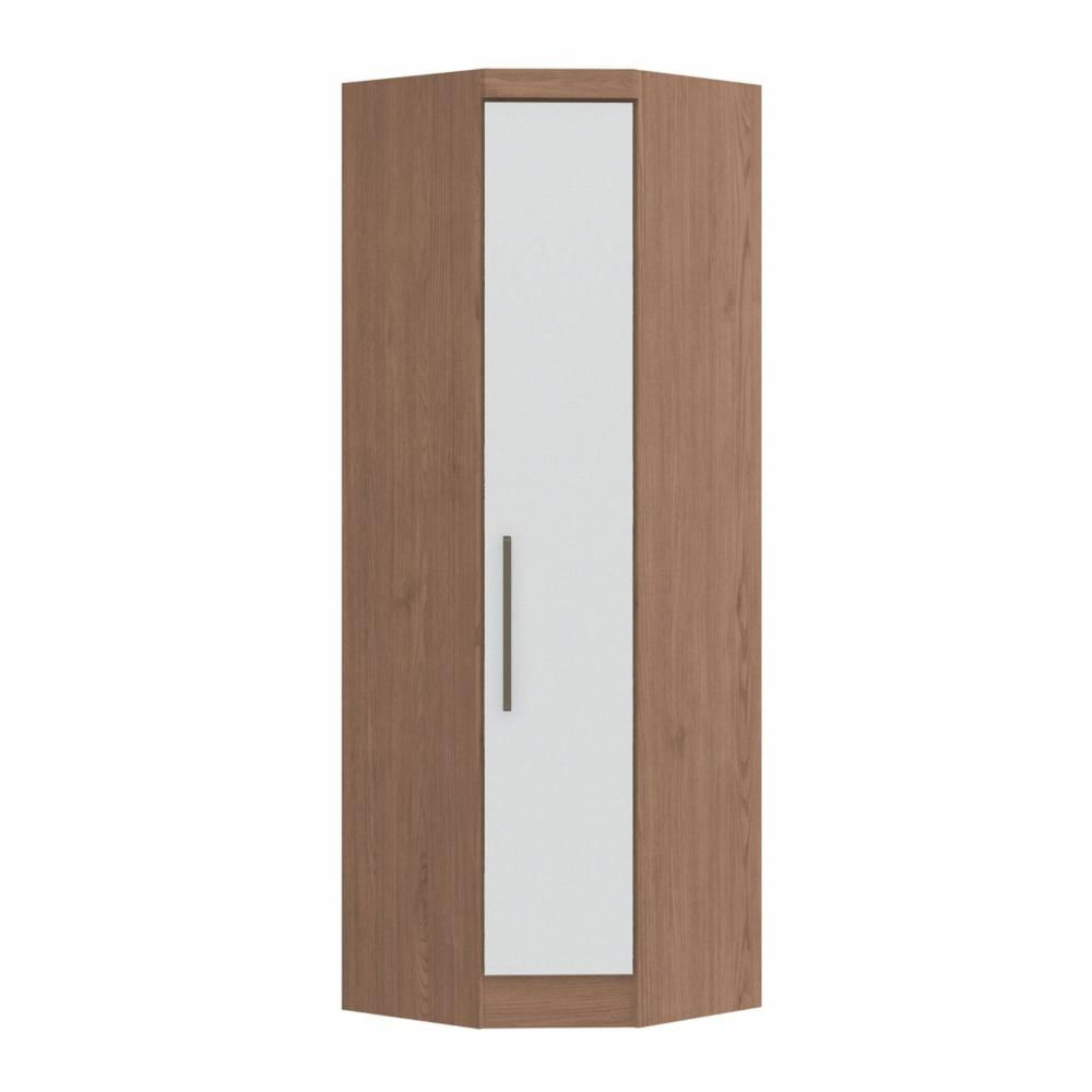 Armário Guarda Roupa de Canto Oblíquo 1 Porta Infinity Móveis Castro Macadâmia/Branco Line