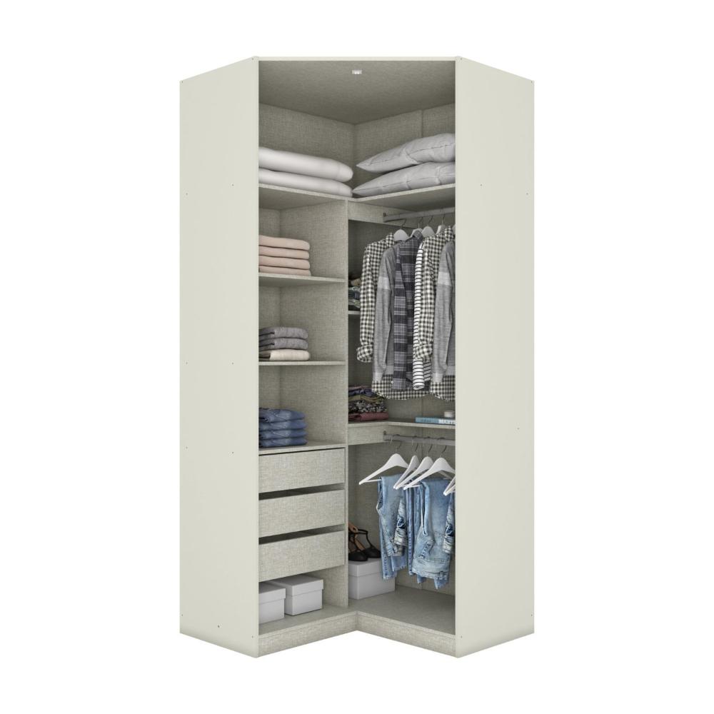 Guarda Roupa Canto Closet Modulado 2 Portas e 3 Gavetas com Espelho e Led Seletto Henn Areia HP