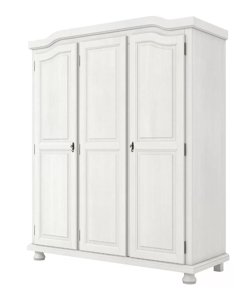 Guarda Roupa Solteiro 3 Portas 4 Prateleiras Madeira Maciça Provençal Bastian Inter Link Branco Lavado