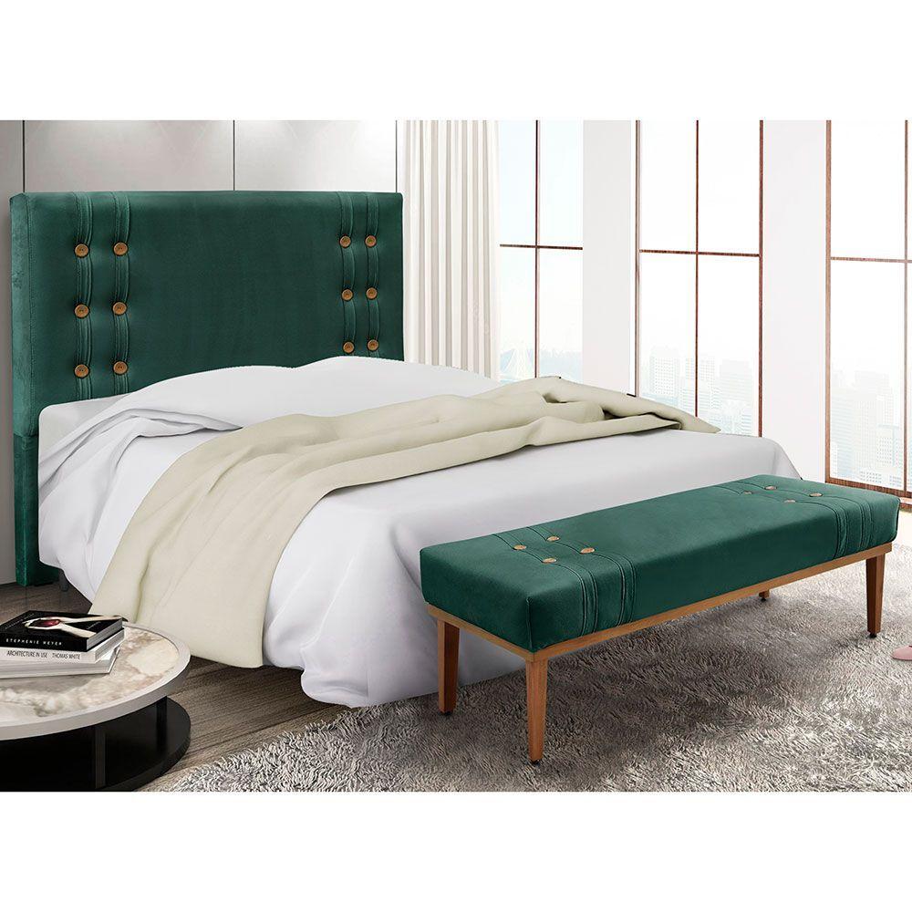Kit Cabeceira Recamier Casal 1,40M Verde Floresta