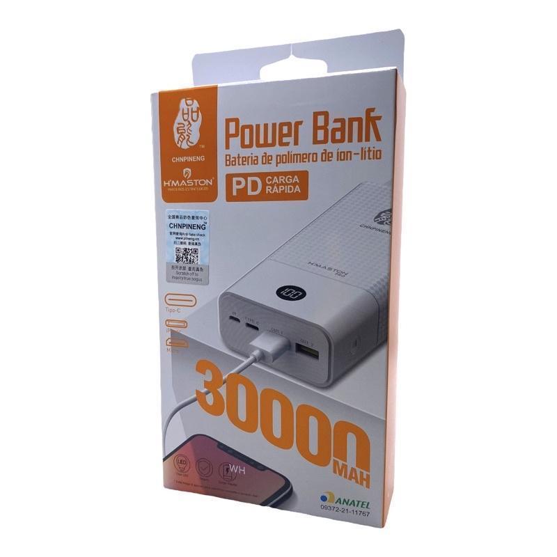 Bateria Portátil Externa Carga Rápida 30000Mah Visor Led