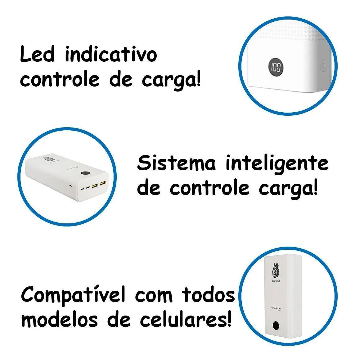 Bateria Portátil Externa Carga Rápida 30000Mah Visor Led