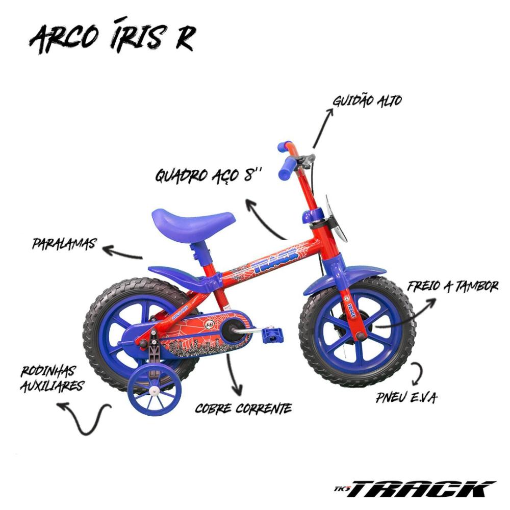 Bicicleta Infantil Track Arco Íris Aro-12 Com Rodas de Apoio e Capa  Corrente - Preto e Laranja