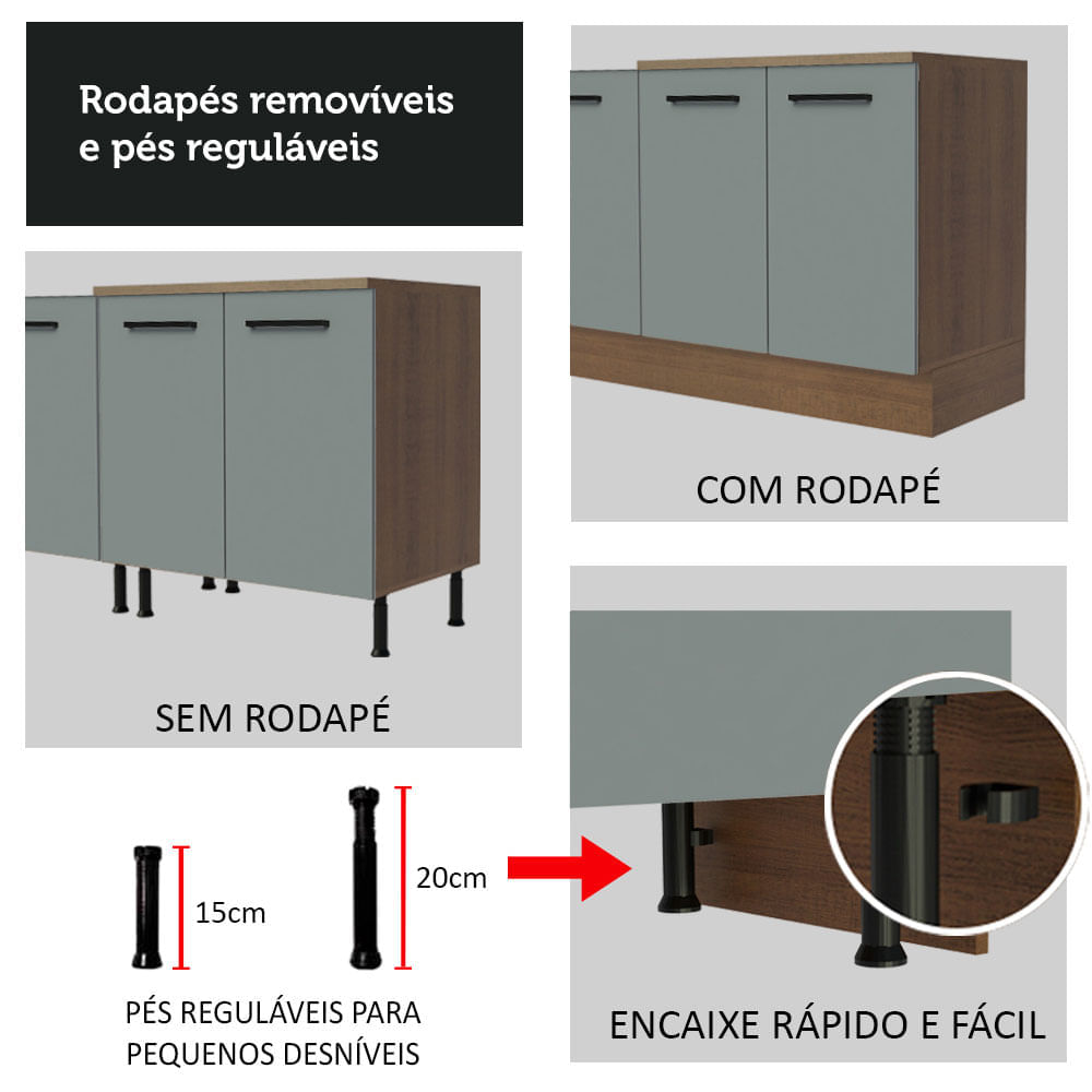 Cozinha Completa Madesa Agata 310001 com Armário e Balcão (Sem Tampo e Pia)  - Rustic/Cinza