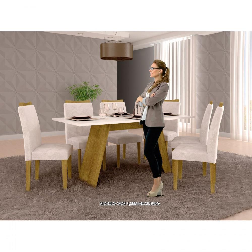 Conjunto Sala De Jantar Nápoles Tampo Vidro/MDF com 8 Cadeiras Luísa Smart  Plus Cel Móveis