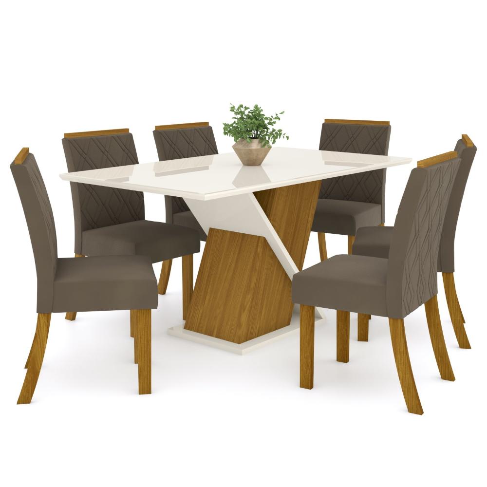 Conjunto Sala de Jantar Tampo MDF/Vidro 6 Cadeiras Helena Espresso Móveis