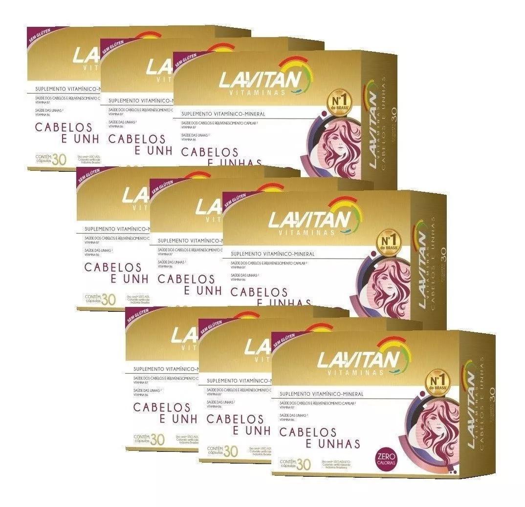 Kit 9 Lavitan Hair Com 30 Vitamina Força Cabelos Unhas Vitamina - Kit - Cápsulas - Lavitan - Lavitan hair - Nutrição - 40g - Neutro - Pequeno - Caixa - 9 unid