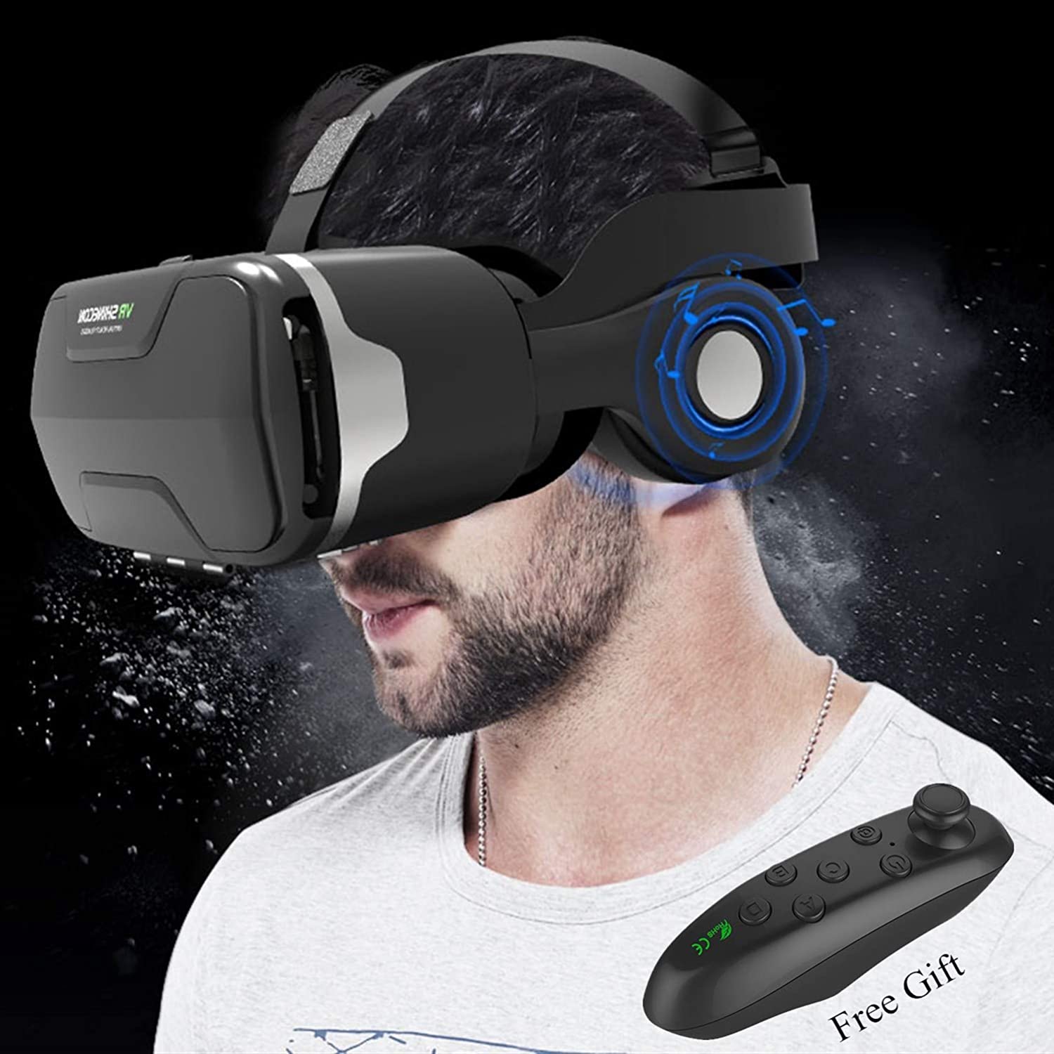 Fone Ouvido Realidade Virtual 3D VR Com Controle Remoto, Visualizador VR  Estéreo Para Filmes Jogos IMAX Óculos VR Sem Fio Bluetooth Compatível Com