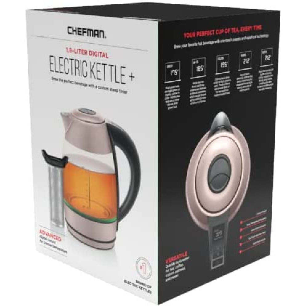  Chefman Digital Electric Kettle with Rapid 3 Minute Boil  Technology, Custom Steep Timer and Temperature Presets, Bonus Tea Infuser,  Rust and Discoloration Proof, 1.8 Liter, Matte Black, 1500W: Home & Kitchen